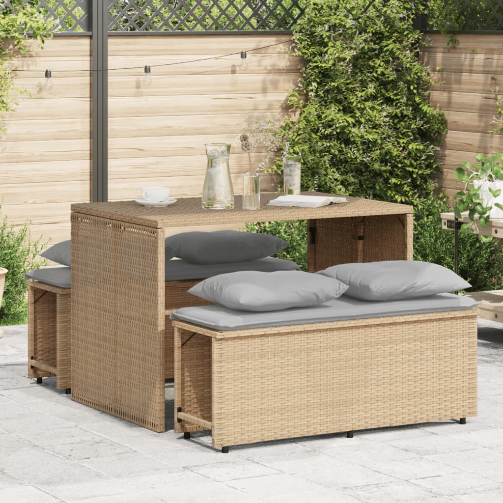 vidaXL 3-delige Tuinset met kussens poly rattan zwart