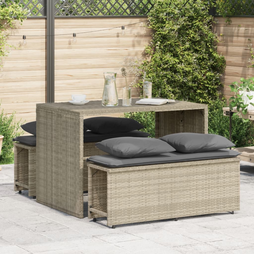 vidaXL 3-delige Tuinset met kussens poly rattan zwart