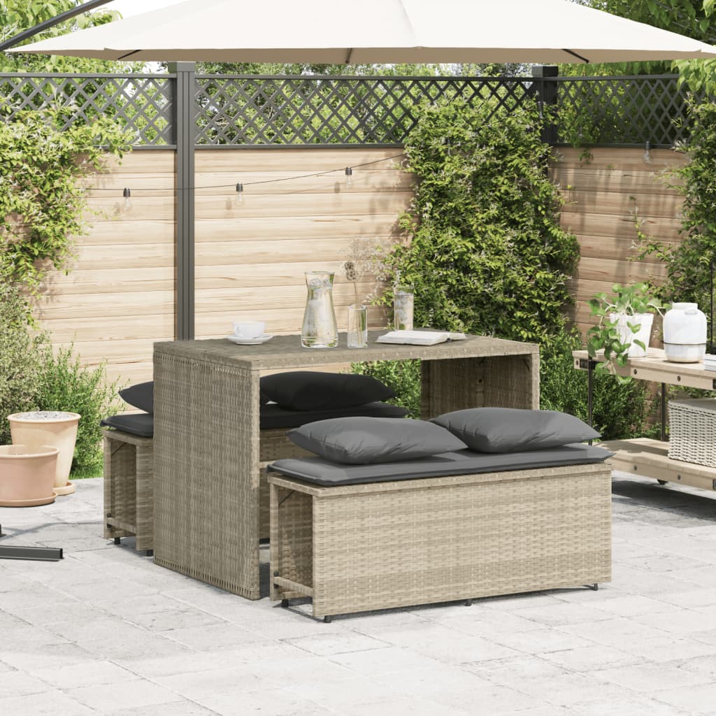 vidaXL 3-delige Tuinset met kussens poly rattan zwart
