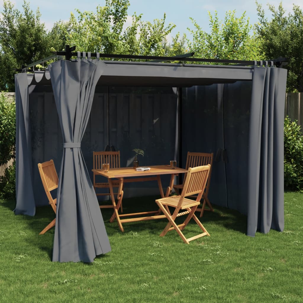vidaXL Prieel met gordijnen 3x3 m staal crèmekleurig