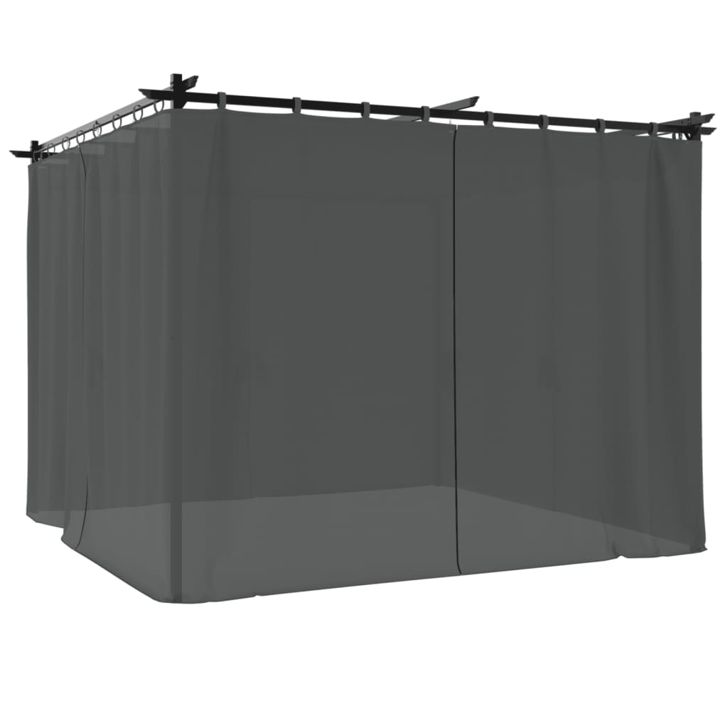 vidaXL Prieel met gordijnen 3x3 m staal crèmekleurig
