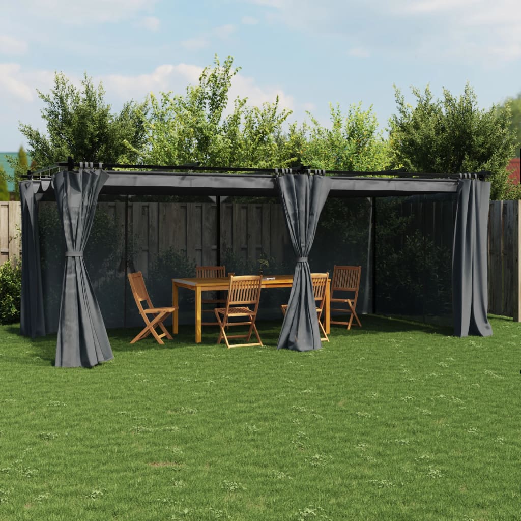 vidaXL Prieel met gordijnen 3x3 m staal crèmekleurig
