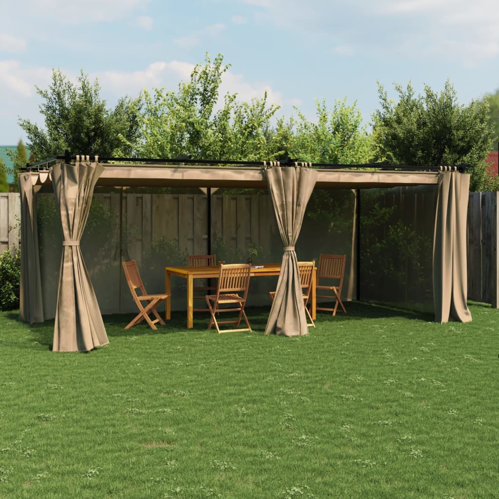 vidaXL Prieel met gordijnen 3x3 m staal crèmekleurig