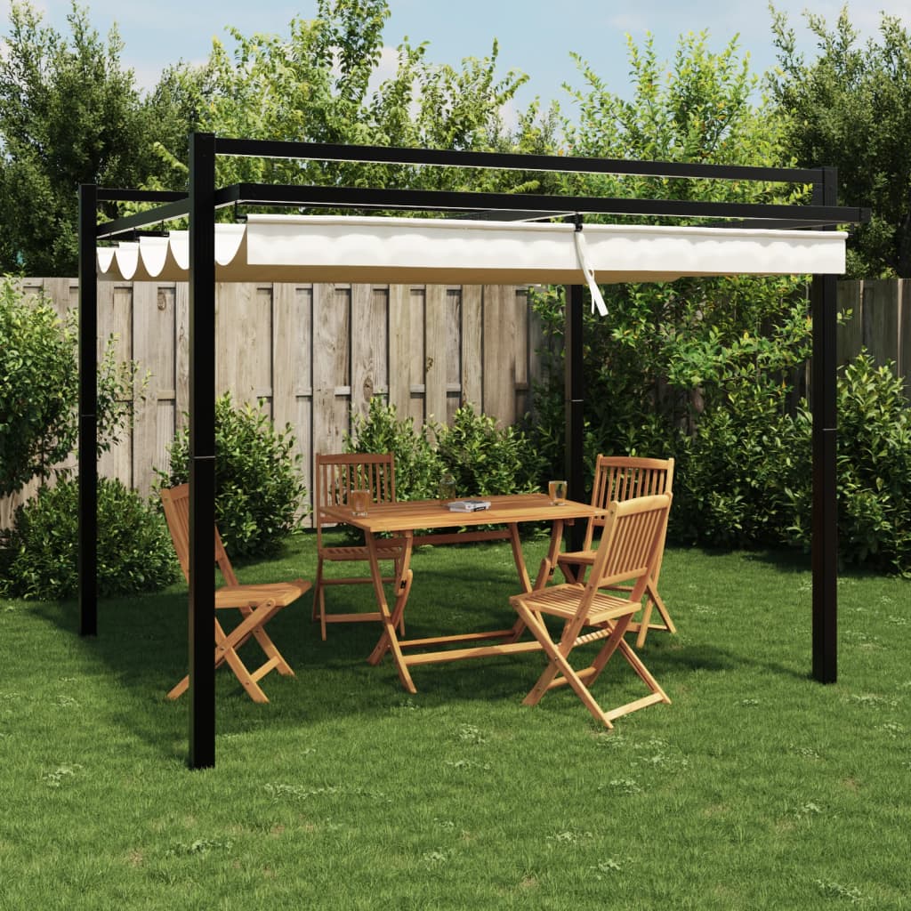 vidaXL Prieel met uittrekbaar dak 3x3 m aluminium crèmekleurig