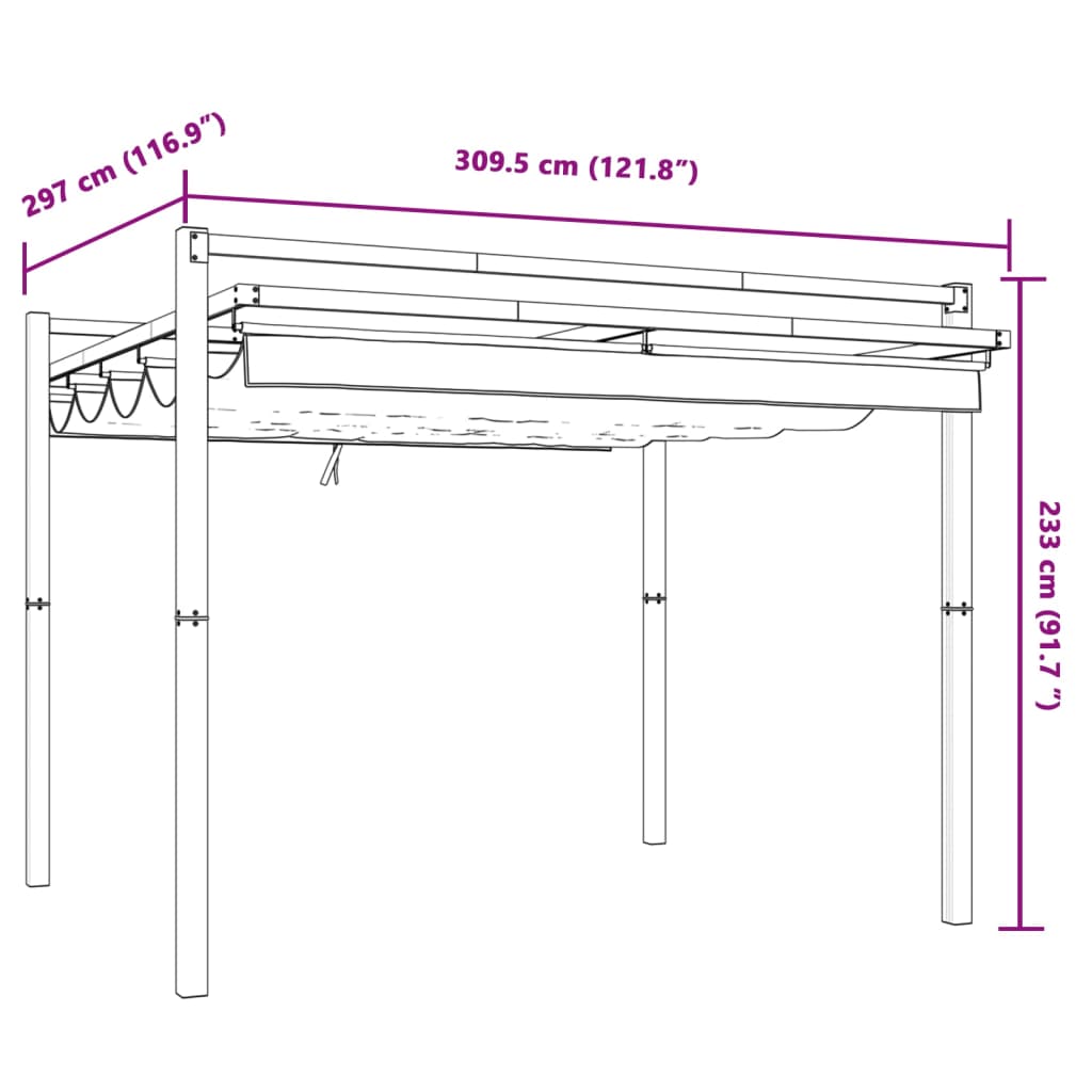 vidaXL Prieel met uittrekbaar dak 3x3 m aluminium crèmekleurig