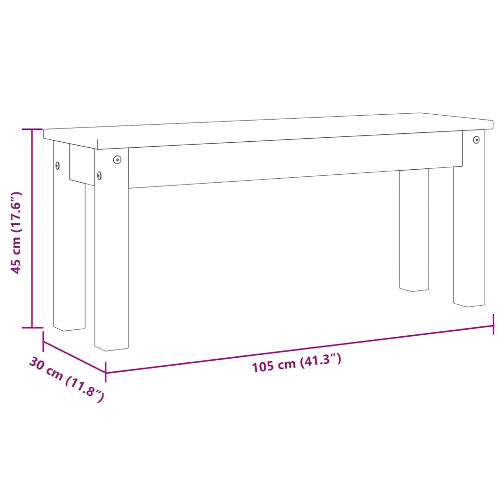 vidaXL Eetkamerbank Panama 105x30x45 cm massief grenenhout