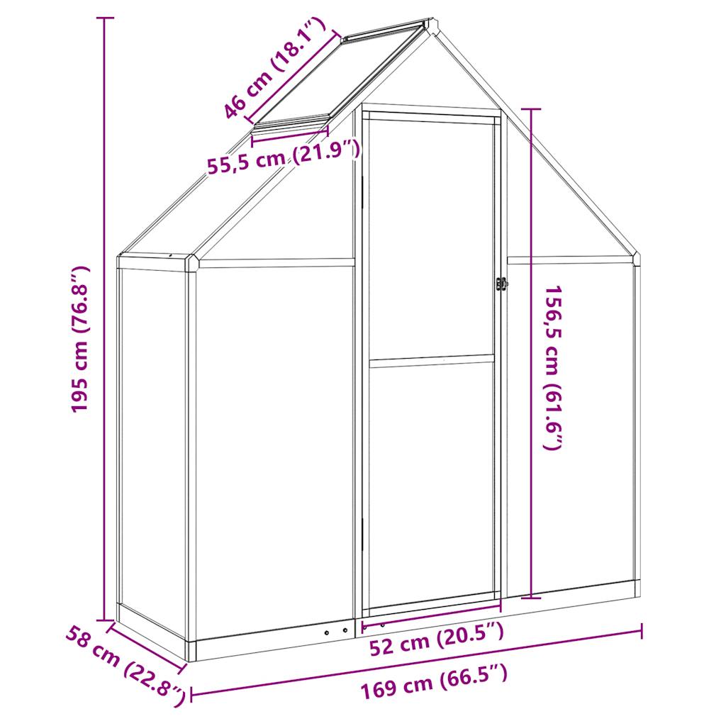 vidaXL Tuinkas met basisframe 169x58x195 cm aluminium zilverkleurig
