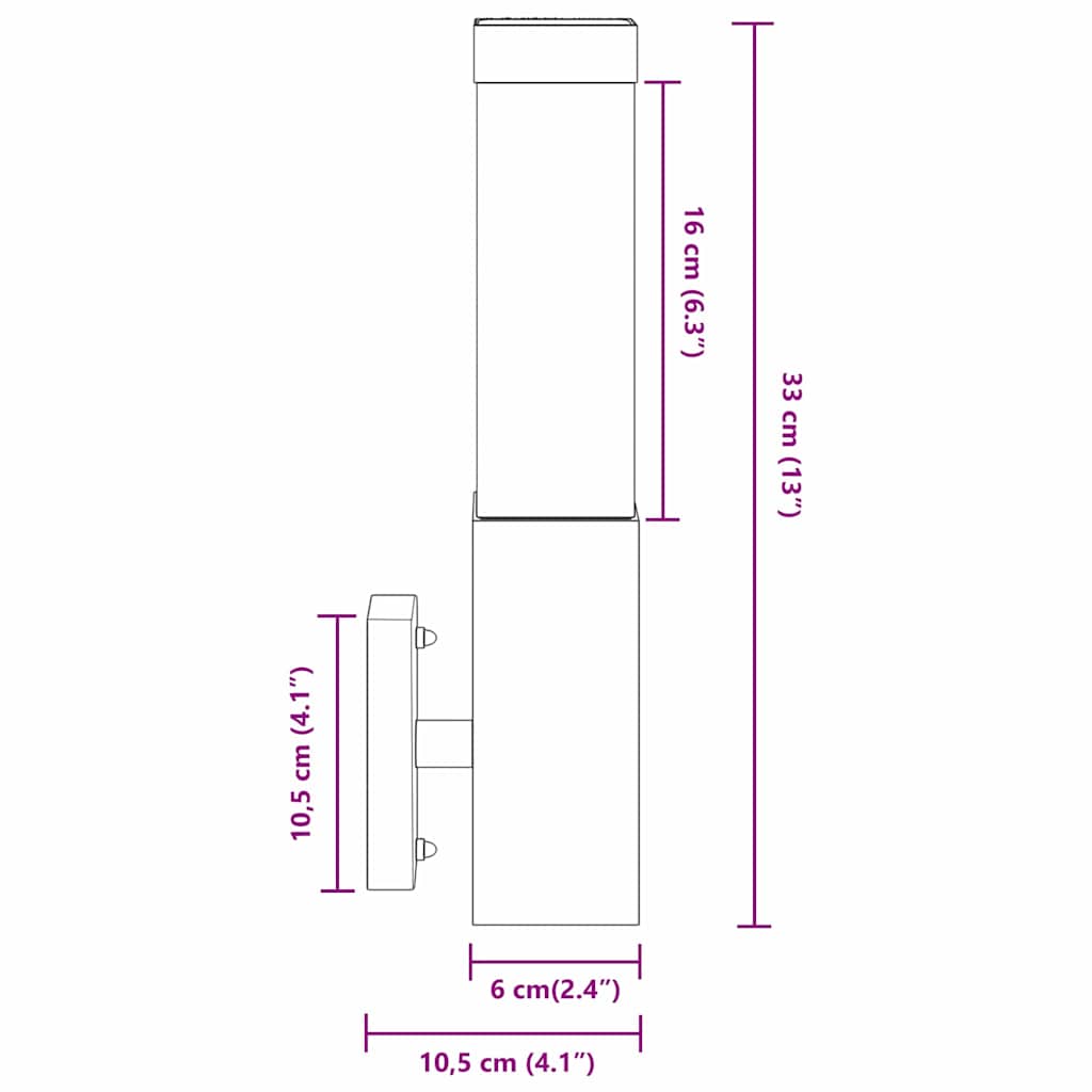 vidaXL Buitenwandlamp Zilver 10.5 x 6 x 33 cm RVS en plastic