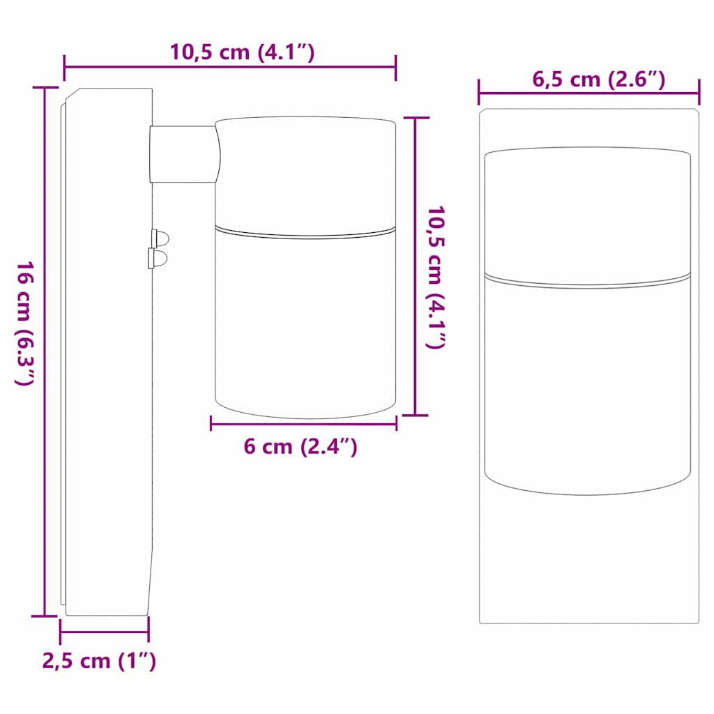 vidaXL Buitenwandlamp Zilver 6,5 x 10,5 x 16 cm