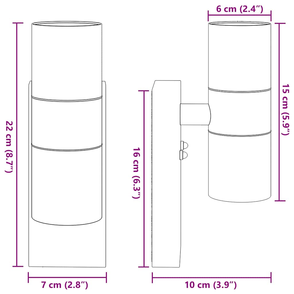 vidaXL Outdoor Wall Lamp Silver 7 x 10 x 22 cm Stainless Steel and Glass