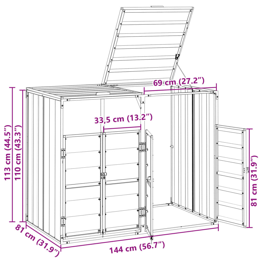 vidaXL Containerberging voor 1 container 72x81x115 cm staal groen