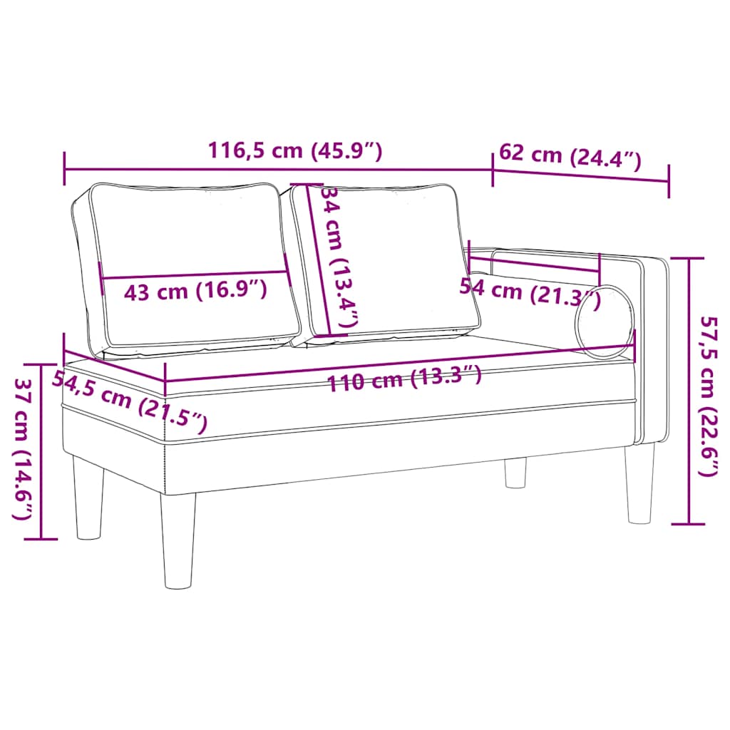 vidaXL Chaise longue met kussens fluweel blauw