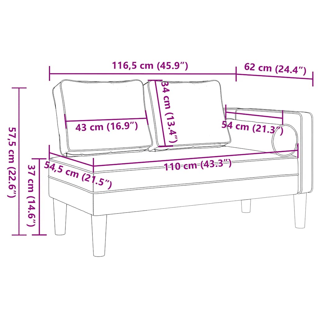 vidaXL Chaise longue met kussens stof lichtgrijs