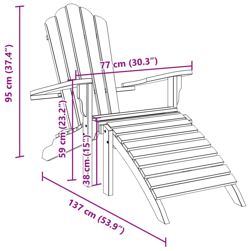 vidaXL Adirondack Garden Chair with Ottoman Solid Teak Wood