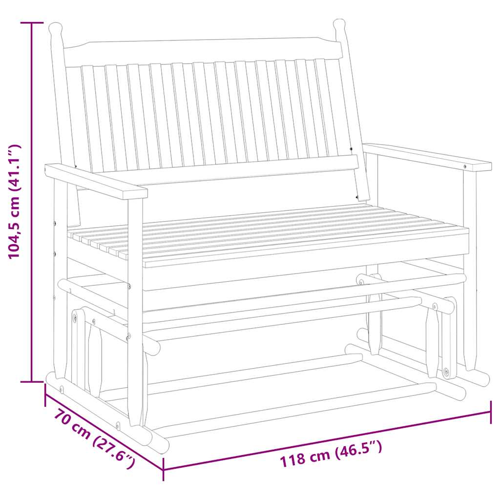 vidaXL Schuifbankje 118x70x104,5 cm massief populierenhout zwart