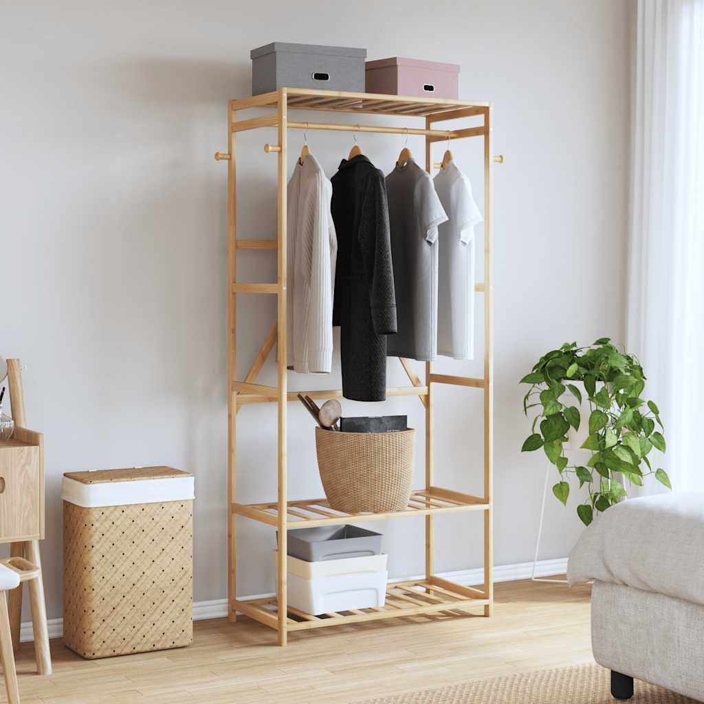 vidaXL Kledingrek met schappen en wielen 90x40x179,5 cm bamboe