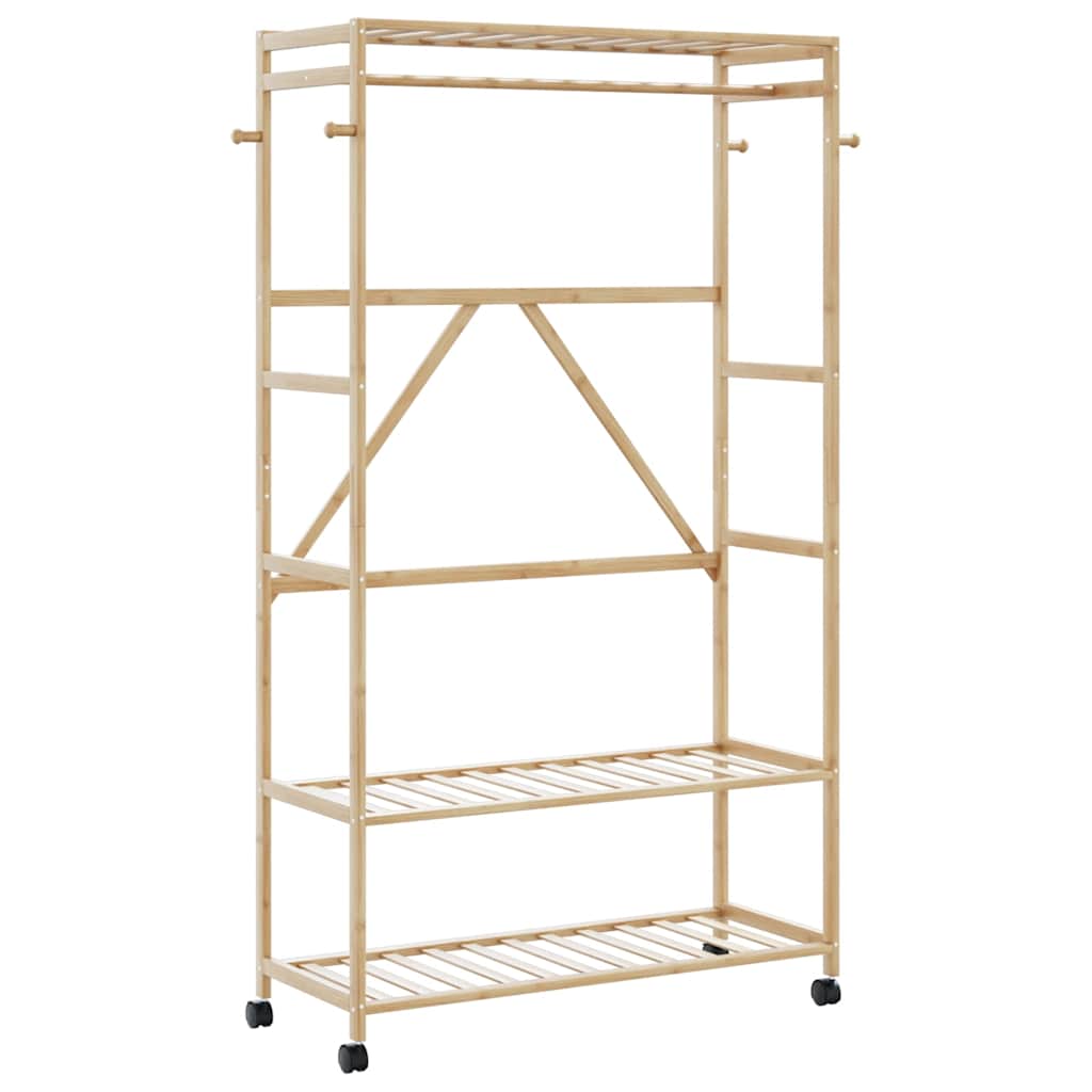 vidaXL Kledingrek met schappen en wielen 90x40x179,5 cm bamboe