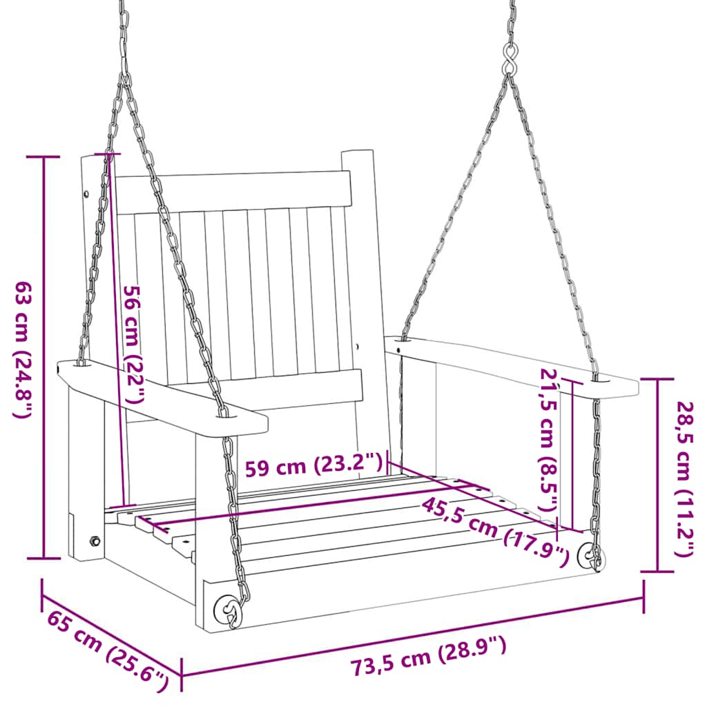 vidaXL Garden Swing Chair with Metal Chains Solid Spruce Wood Brown