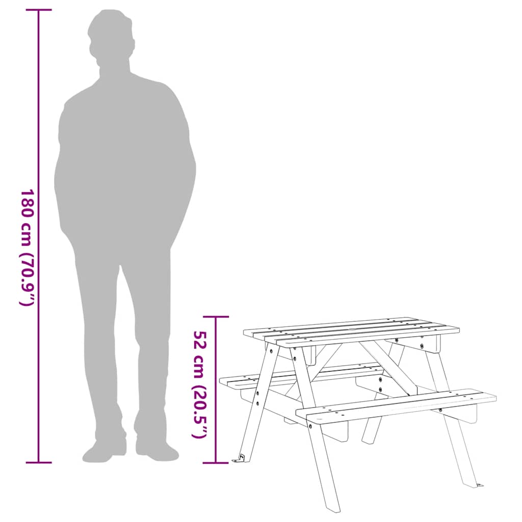 vidaXL Picknicktafel voor 4 kinderen met parasolgat massief vurenhout
