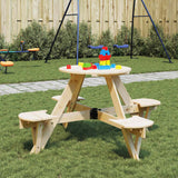 vidaXL Children's Picnic Table for 4 with Parasol Hole, Round Pinewood