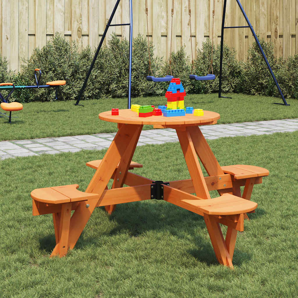 vidaXL Children's Picnic Table for 4 with Parasol Hole, Round Pinewood
