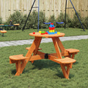 vidaXL Children's Picnic Table for 4 with Parasol Hole, Round Pinewood