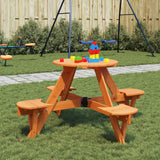 vidaXL Children's Picnic Table for 4 with Parasol Hole, Round Pinewood