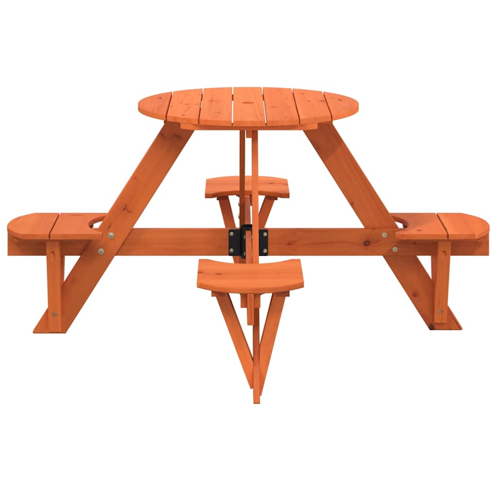 vidaXL Children's Picnic Table for 4 with Parasol Hole, Round Pinewood