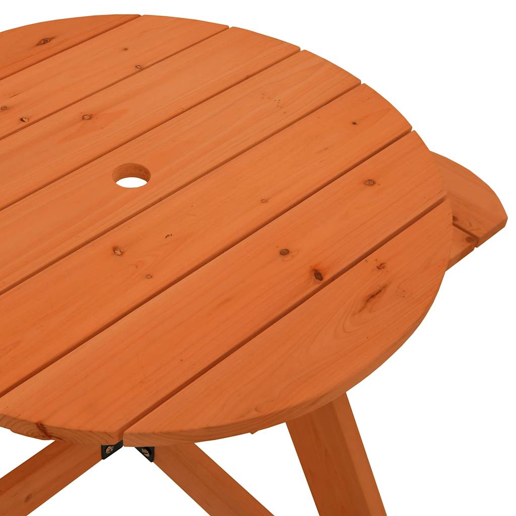 vidaXL Children's Picnic Table for 4 with Parasol Hole, Round Pinewood