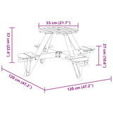 vidaXL Children's Picnic Table for 4 with Parasol Hole, Round Pinewood