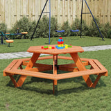 vidaXL Picknicktafel voor 6 kinderen met banken zeshoekig vurenhout