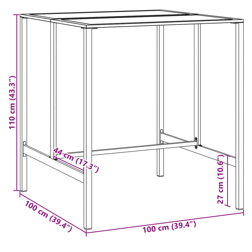 vidaXL Bartafel 200x100x110 cm gepoedercoat staal zwart
