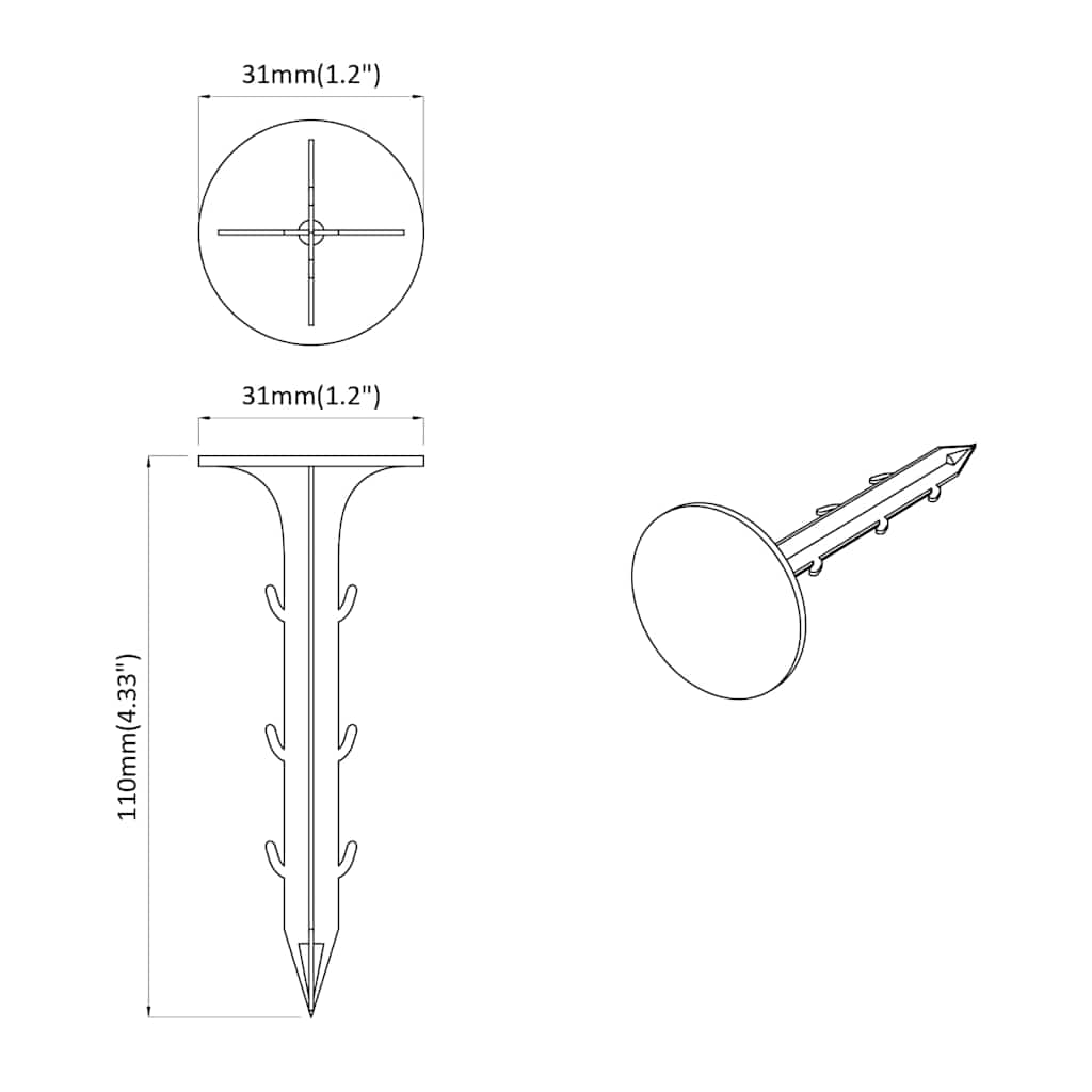 vidaXL Grondharingen 100 pcs Zwart Ø3 x 11 cm Kunststof