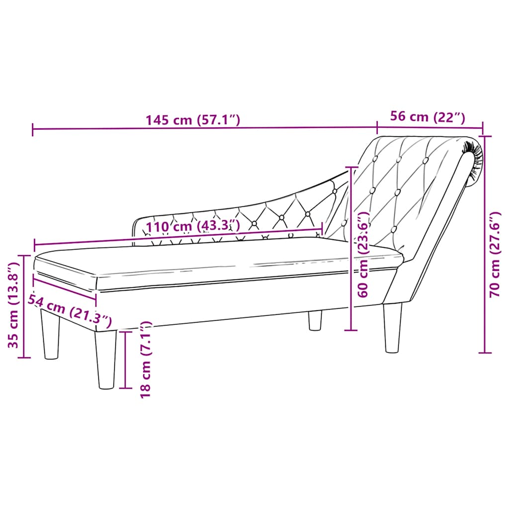 vidaXL Chaise longue met kussen en rechterarmleuning stof zwart