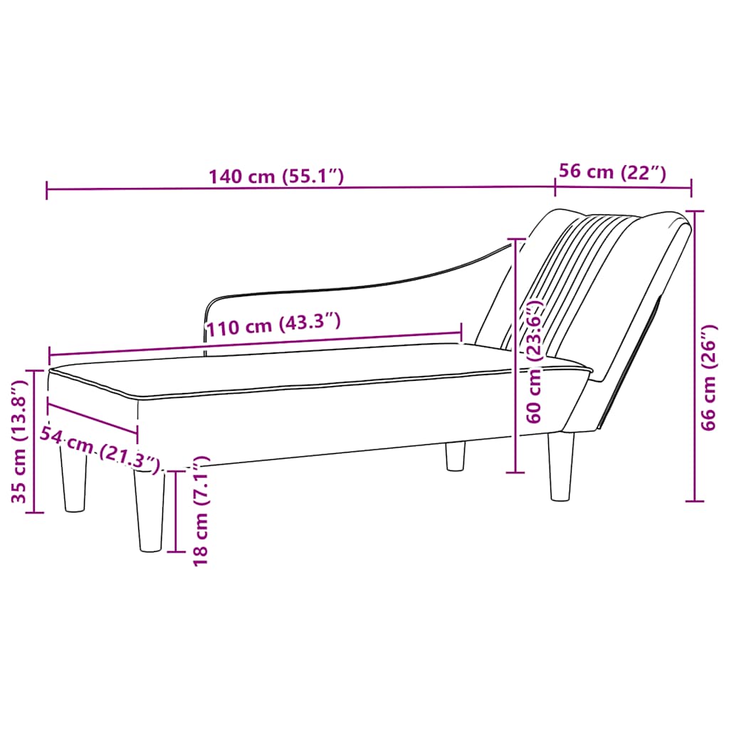 vidaXL Chaise longue met rechterarmleuning fluweel blauw