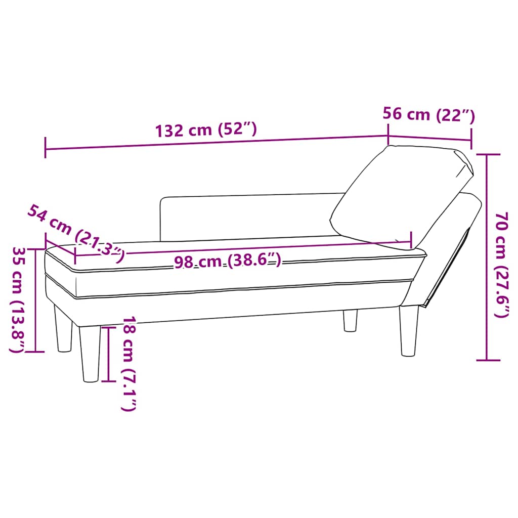 vidaXL Chaise longue met kussen en rechterarmleuning fluweel blauw