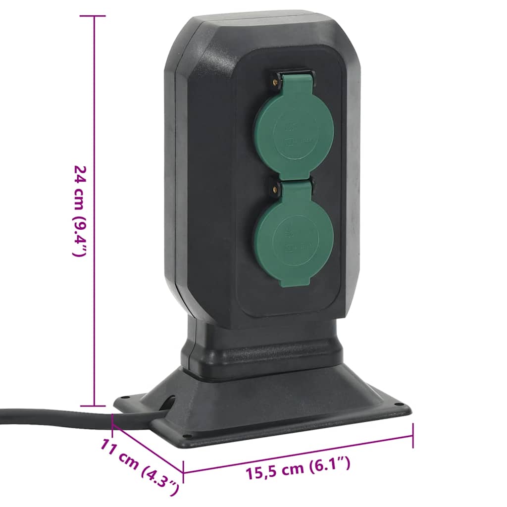 vidaXL Tuinstopcontact en grondpin 2-wegs 15,5x11x24 cm zwart en groen