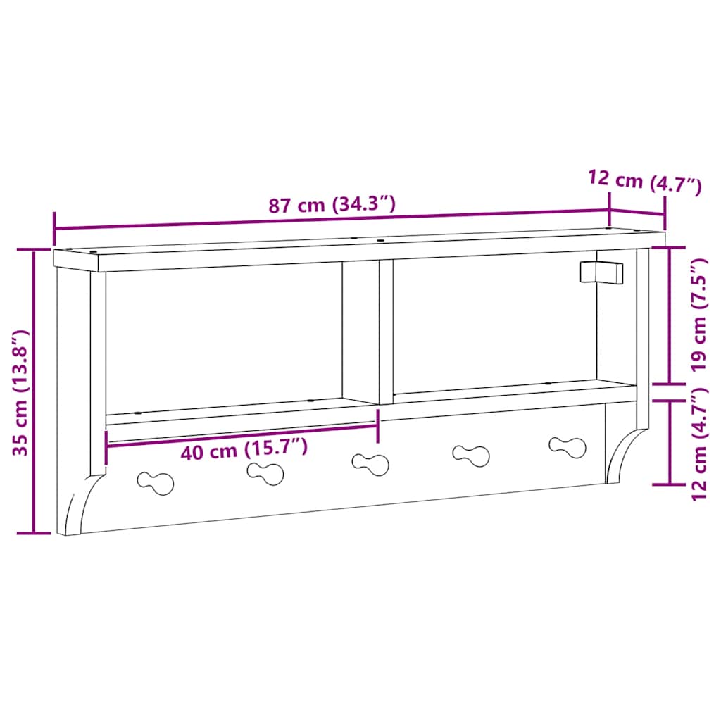 vidaXL Wandkapstok SANDNES 87x12x35 cm massief grenenhout