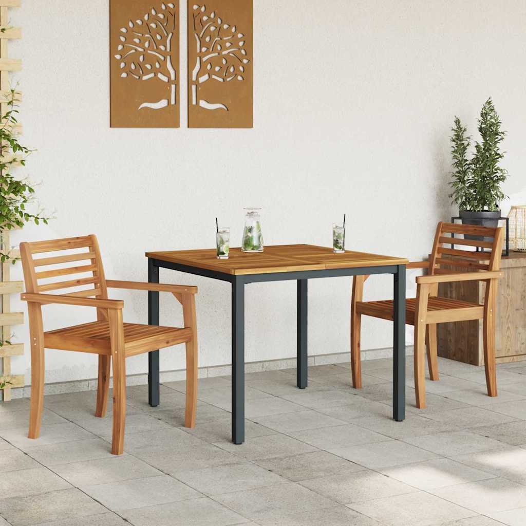 vidaXL Tuin Tafel Natuurlijk en zwart 90 x 90 x 75 cm