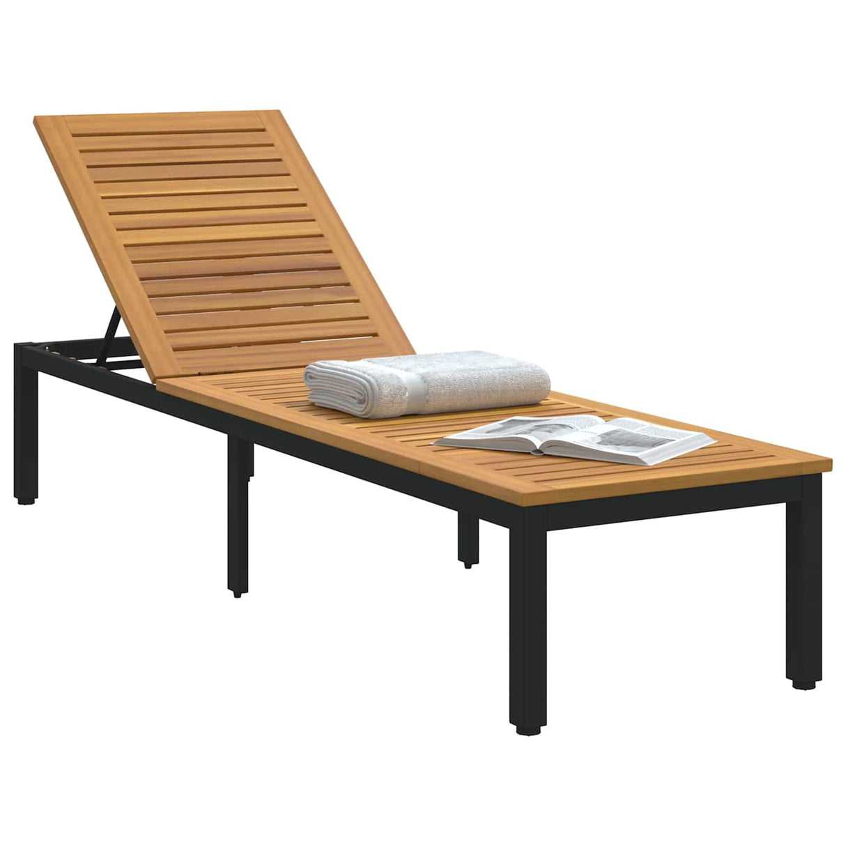 vidaXL Ligbed Zwart 200 x 55 x 35 cm Massief Acacia Hout