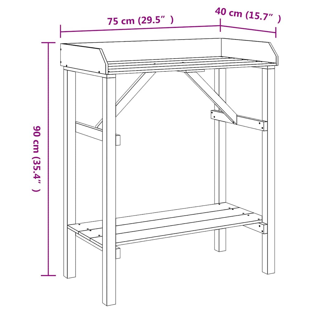 vidaXL Planttafel met plank Naturel 75 x 40 x 90 cm Massief grenenhout