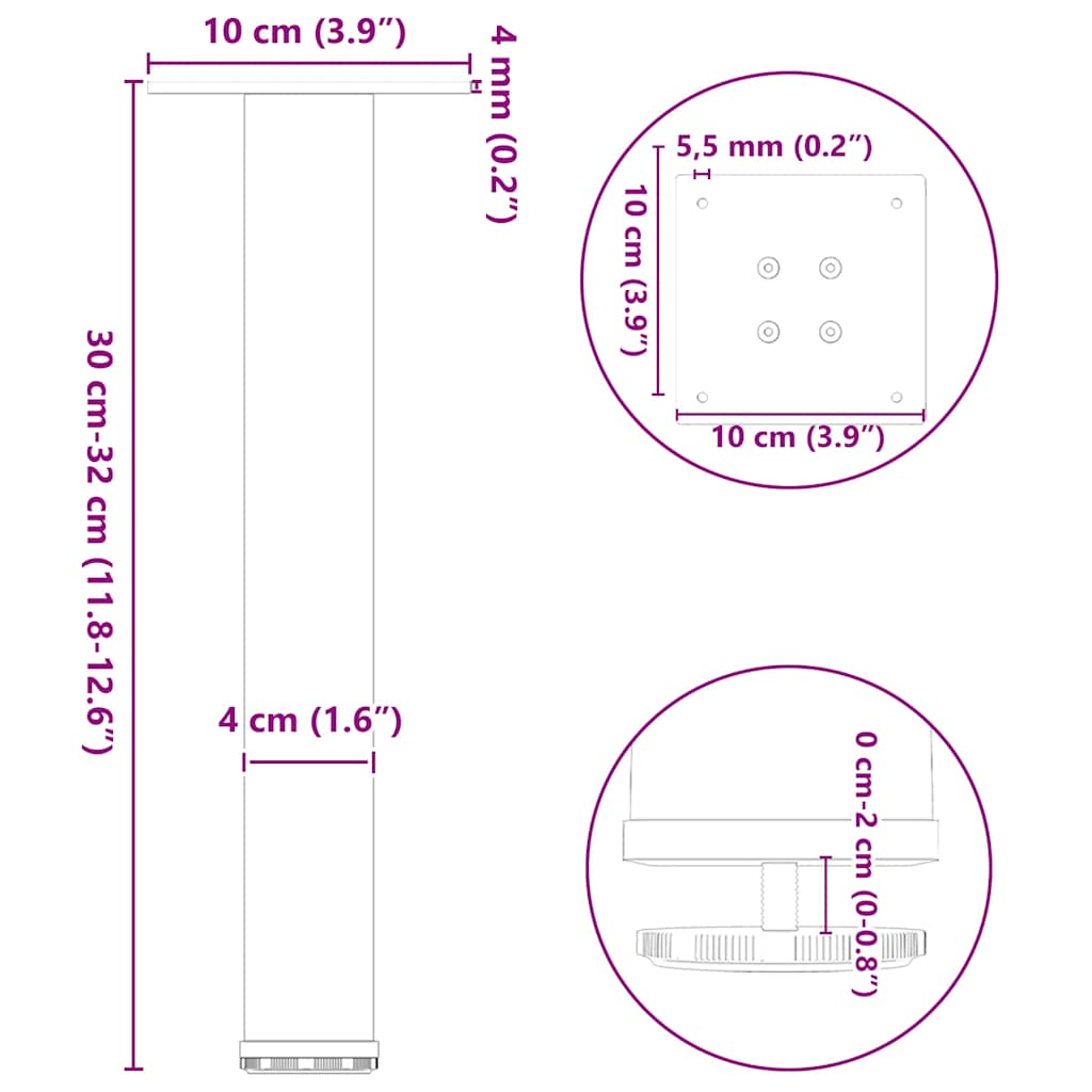 vidaXL Coffee Table Legs 4 pcs 30-32 cm Steel White