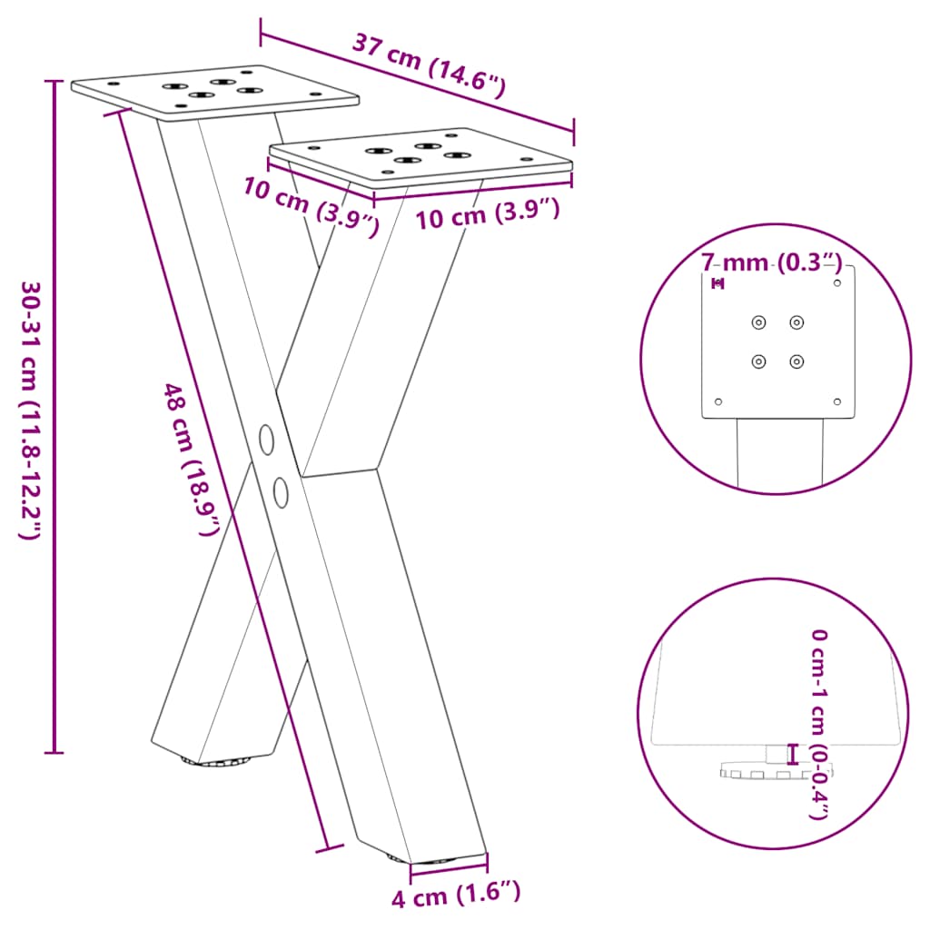 vidaXL Coffee Table Legs 2 pcs X-shaped 30x(30-31) cm steel black