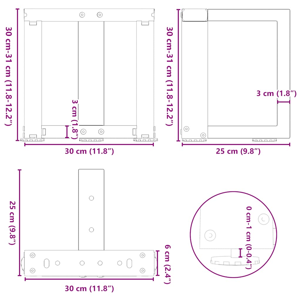 vidaXL Salontafelpoten 2 st T-vormig 30x25x(30-31) cm staal zwart