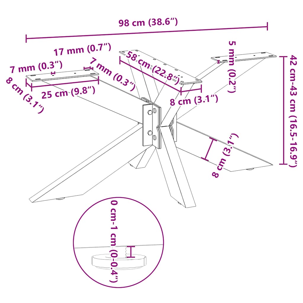 vidaXL Salontafelpoot spider vorm 98x58x(42-43) cm staal zwart