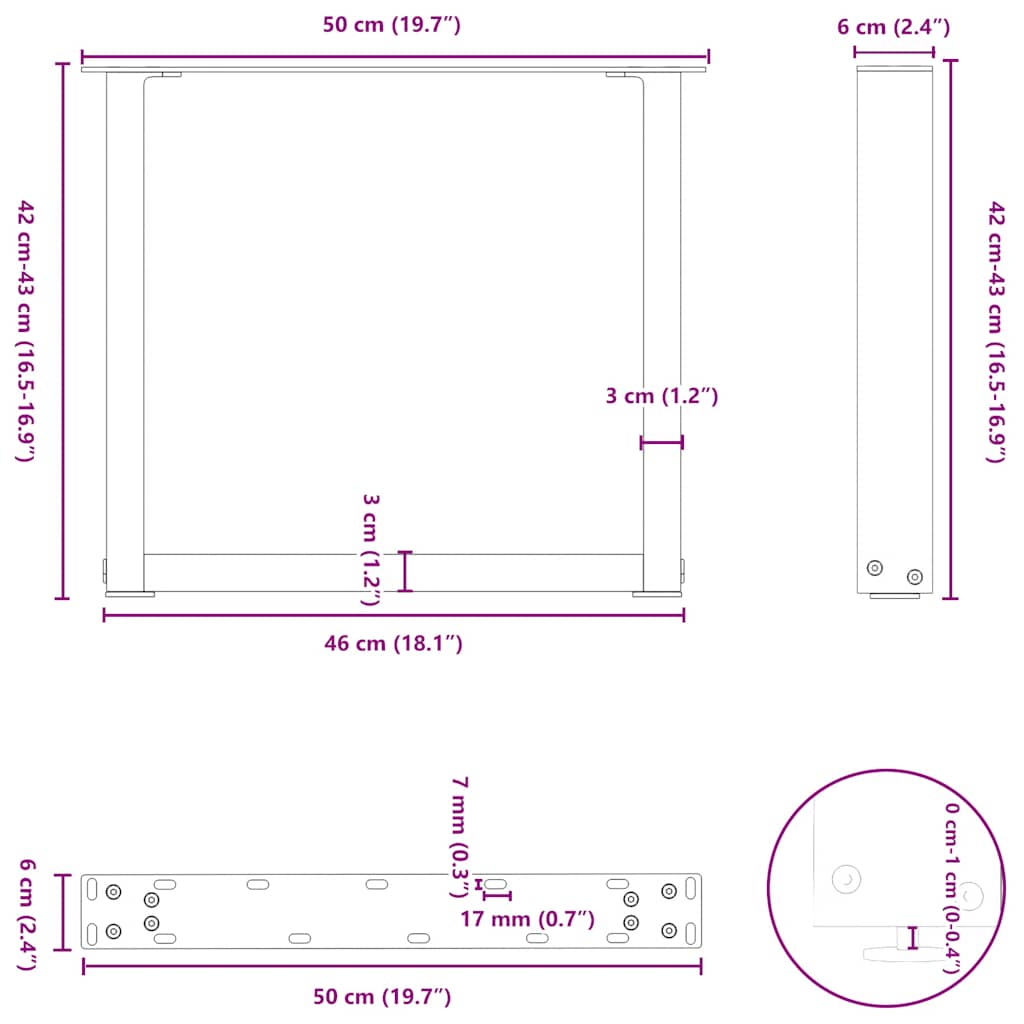 vidaXL Salontafelpoten 2 st U-vormig 30x(30-31) cm staal zwart