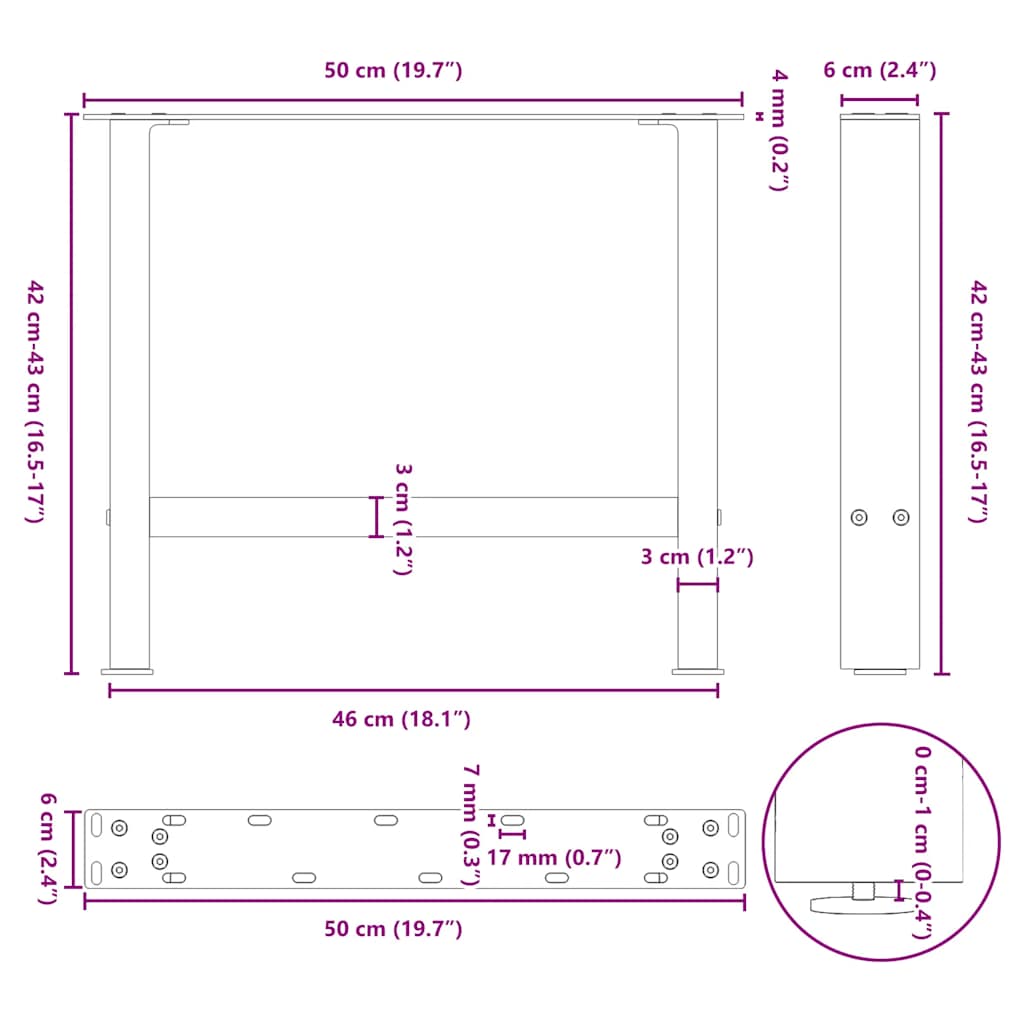vidaXL Salontafelpoten 2 st 30x(30-31) cm staal zwart