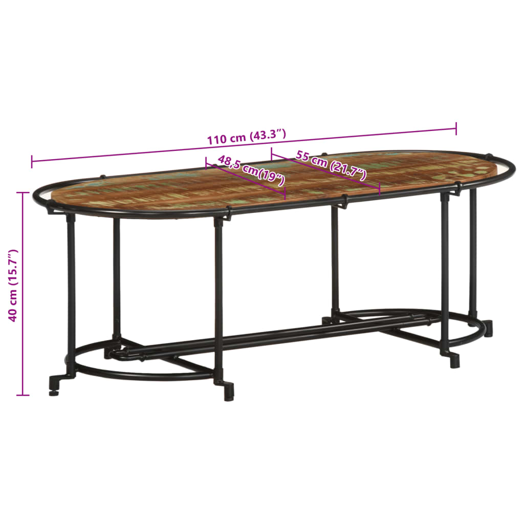 vidaXL Salontafel 110x55x40 cm massief ruw mangohout