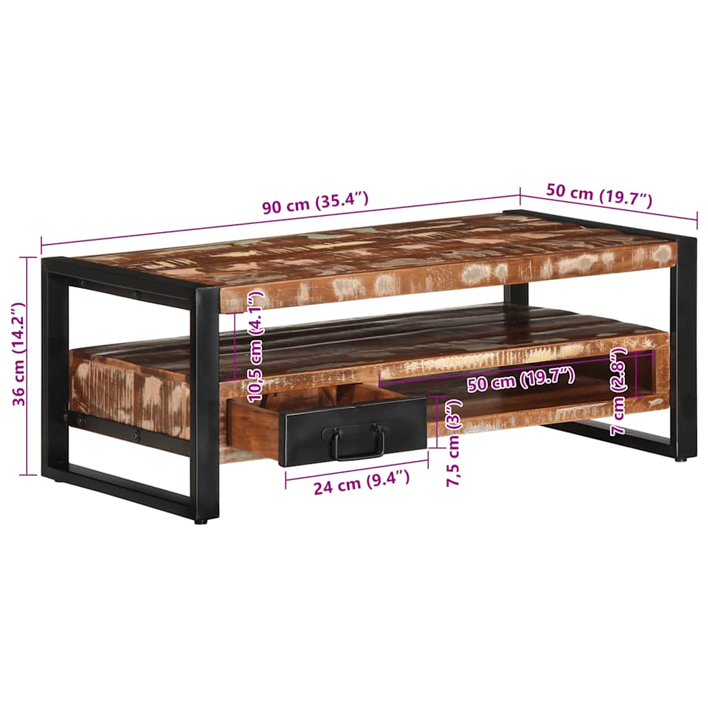 vidaXL Salontafel 90x50x36 cm massief gerecycled hout meerkleurig