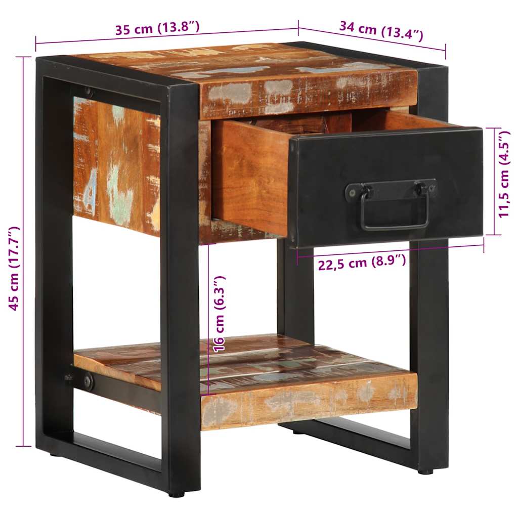 vidaXL Nachtkastje 35x34x45 cm massief ruw mangohout